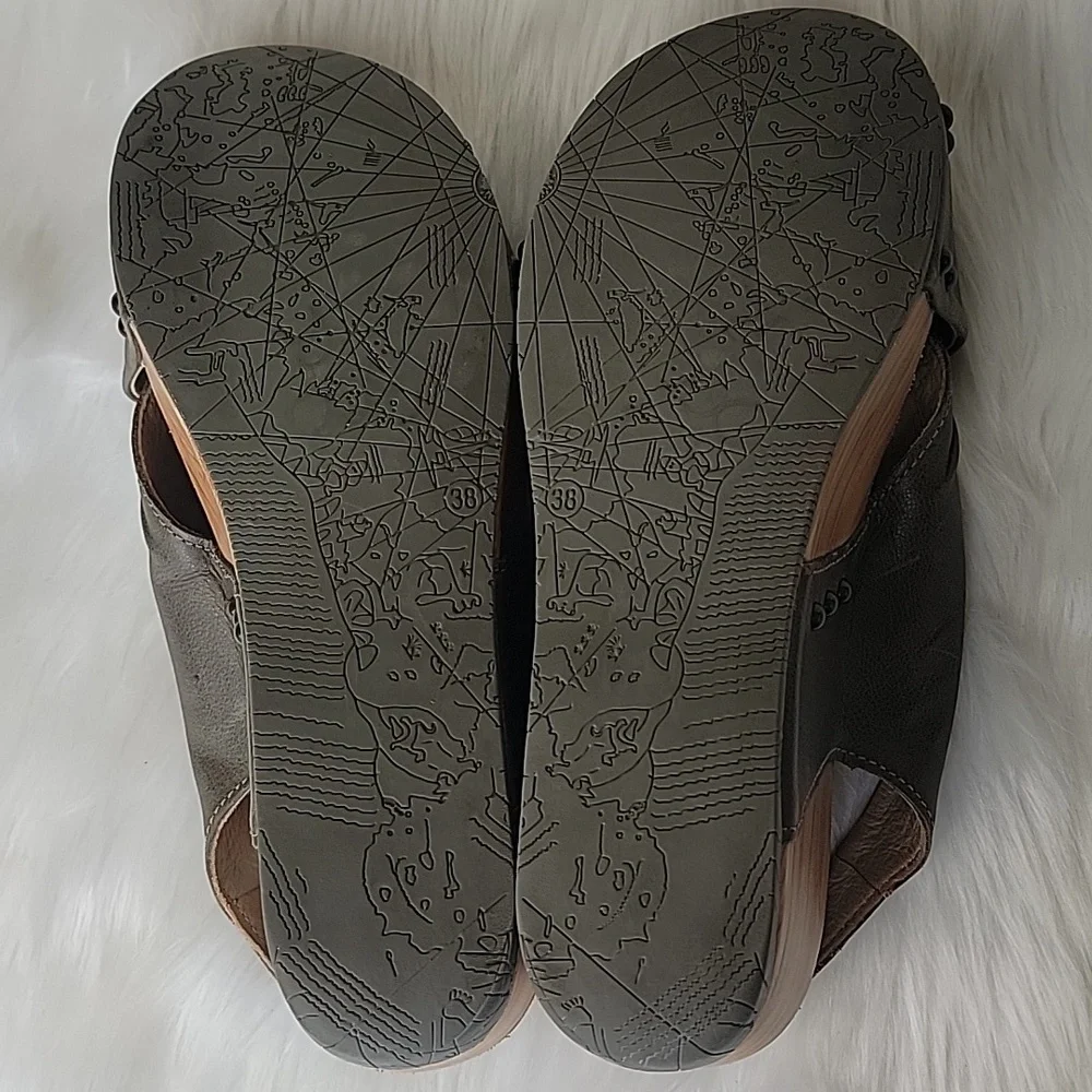 BUSSOLA Formentera Capretto‎ Ivy Leather Comfort Wedge Chucky Boho Sandals 38 - Picture 9 of 15